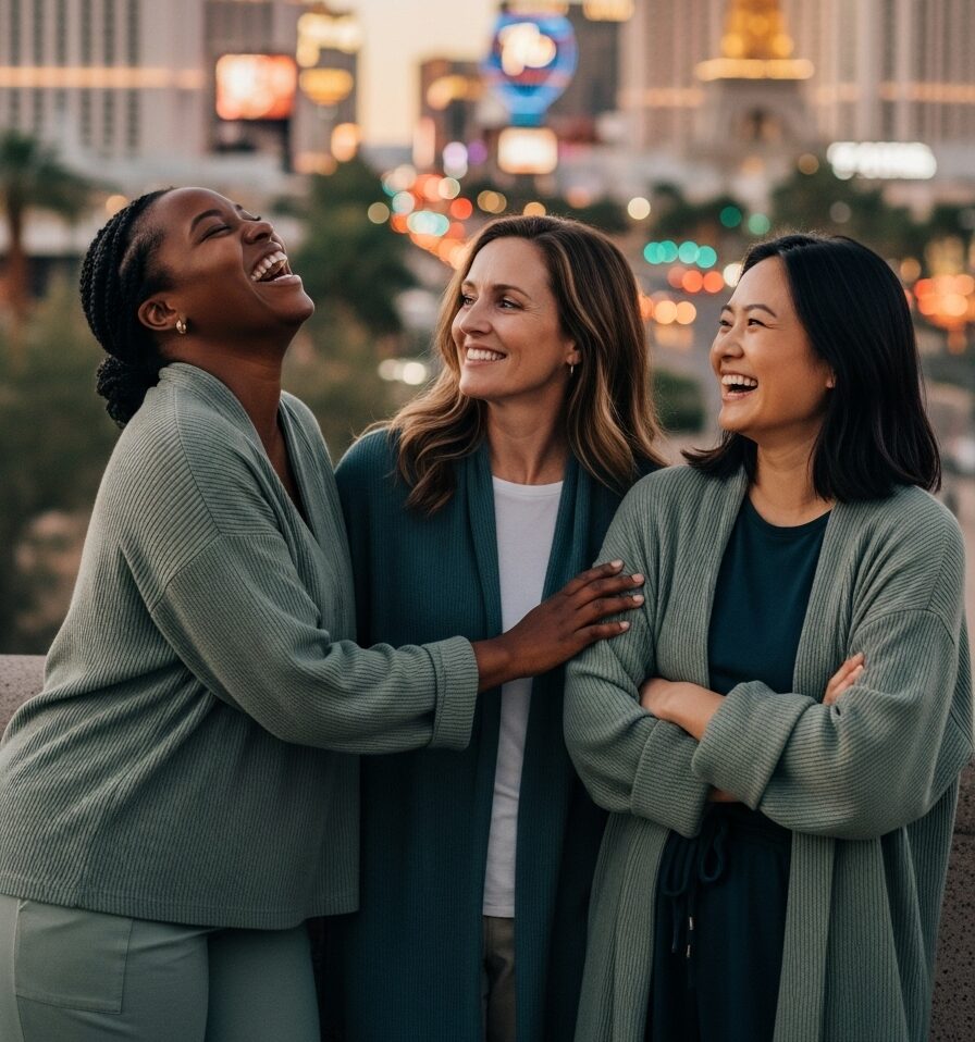 mixed race women laughing on the street