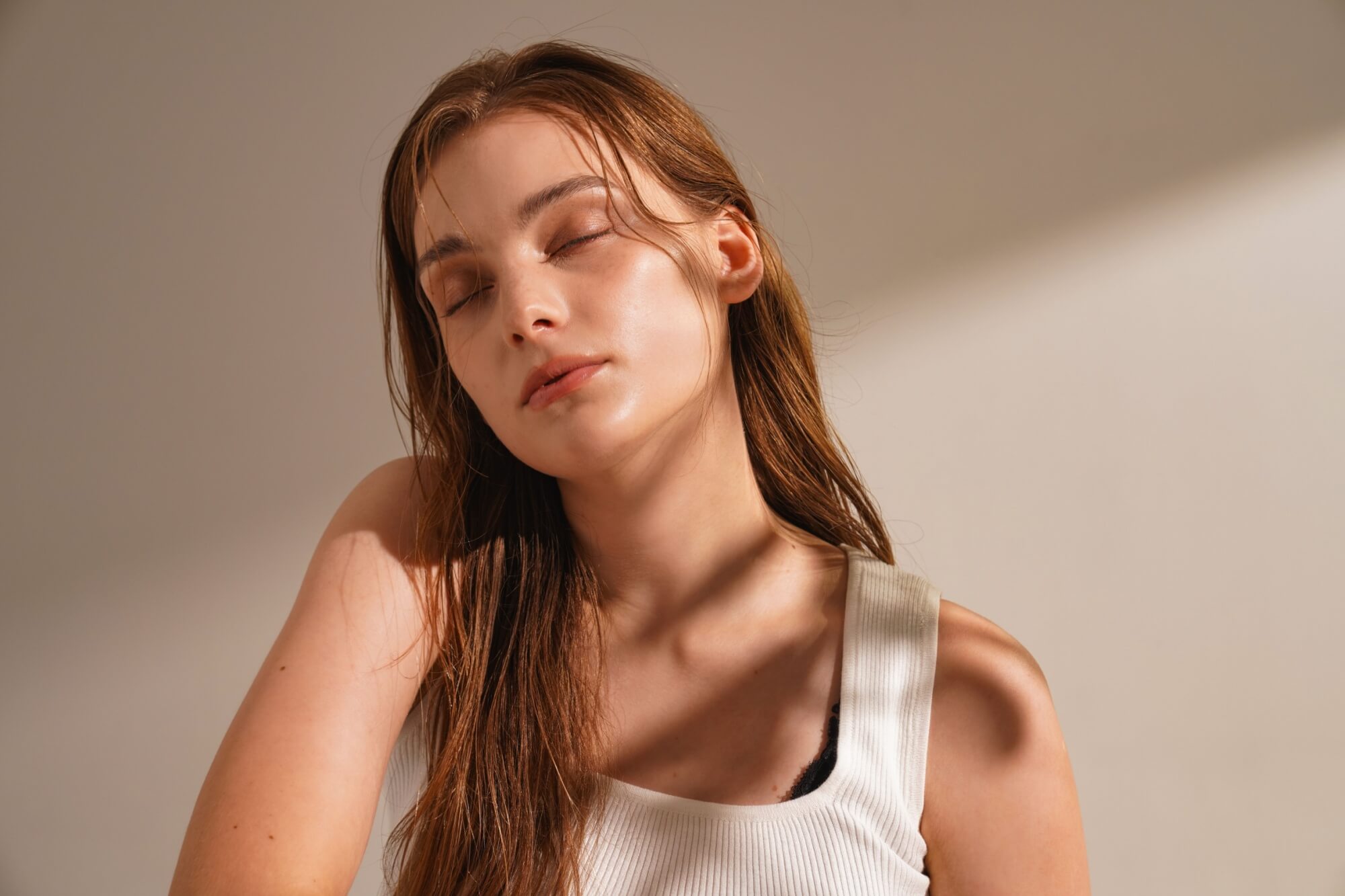 Beauty portrait of a young Western woman shot in warm tones