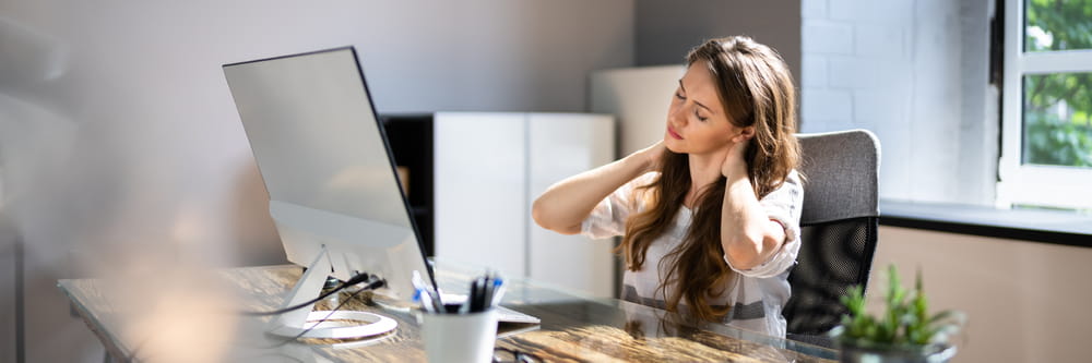 Bad Posture Neck Pain At Office Computer