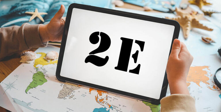 Tablet with isolated screen in child's hands, studying geography concept.