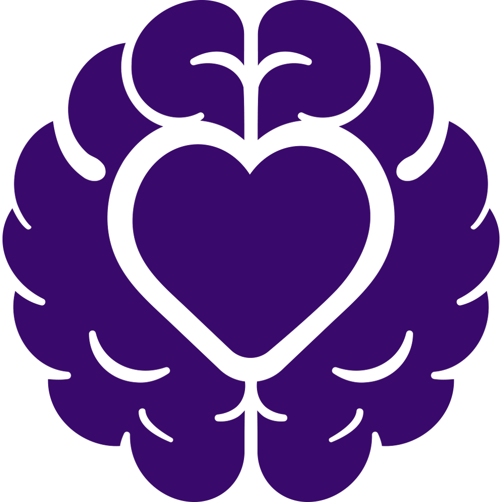 a purple heart symbol framed by a brain-like shape