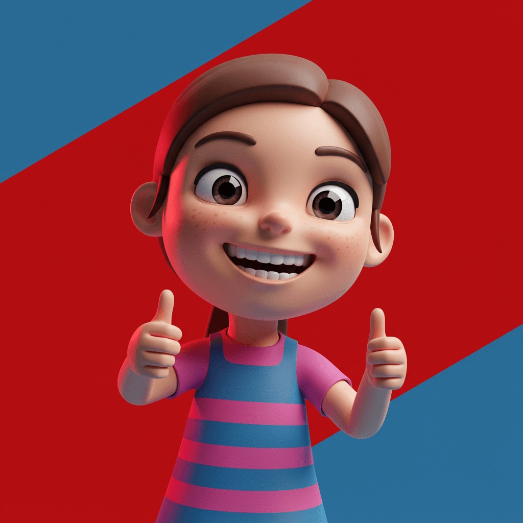 a 3D animated character of a young girl with thumbs up