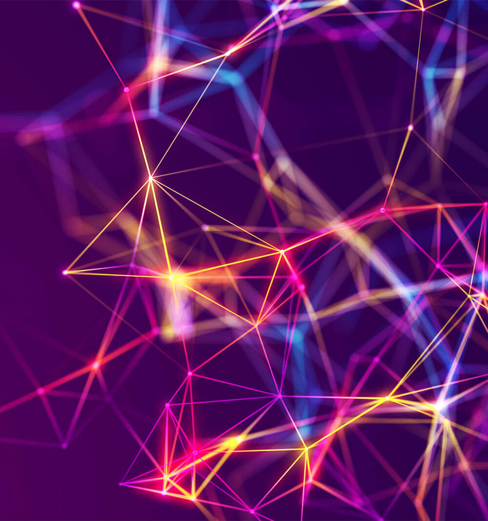 Abstract digital communication points. Technological background. Network connection structure. Color plexus effect. 3D