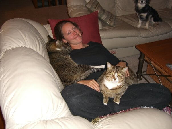 Dr. Amy Pietras with 2 cats Hurricane Katrina