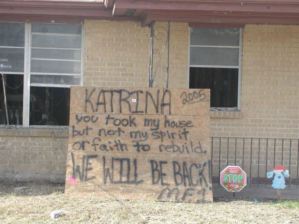 a moment of resilience and defiance in the aftermath of Hurricane Katrina