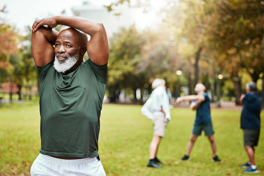 man training with motivation in nature for strong body