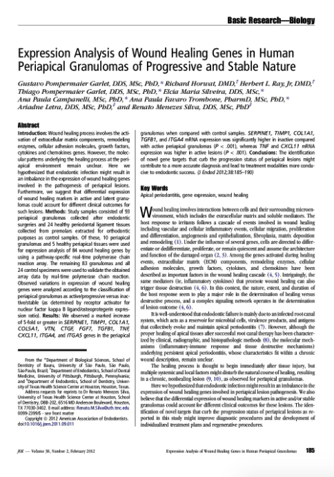 Expression Analysis of Wound Healing Genes in Human Periapical Granulomas of Progressive and Stable Nature