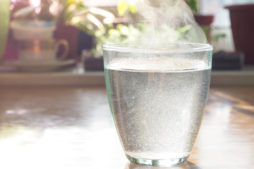 Hot water in a glass