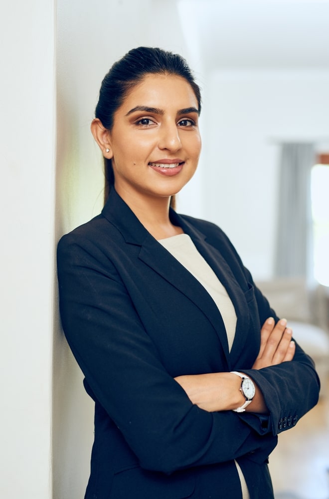 arms crossed of a lawyer employee at a law firm