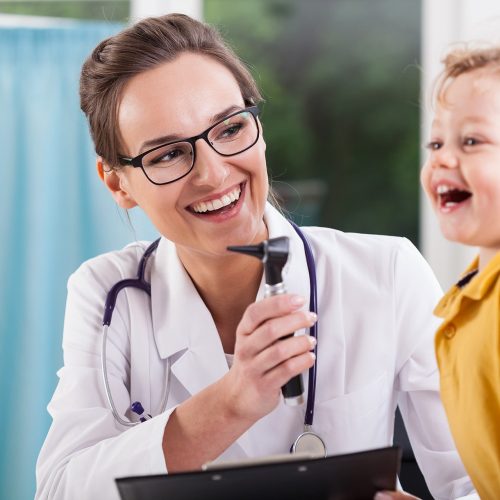 Happy little boy at doctor's office