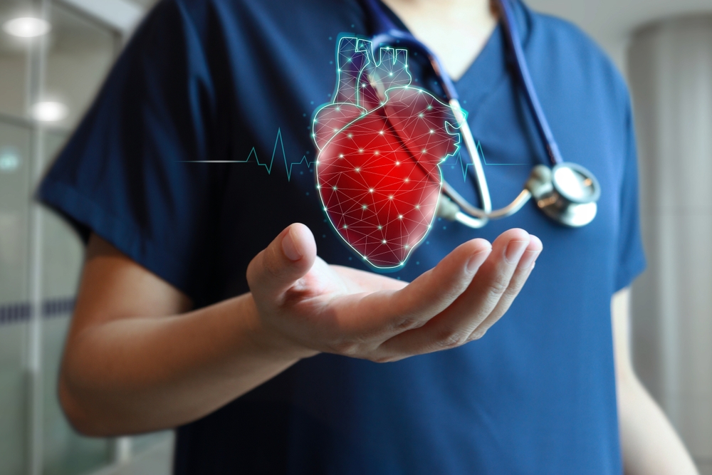 Cardiologist doctor hold virtual reality heart