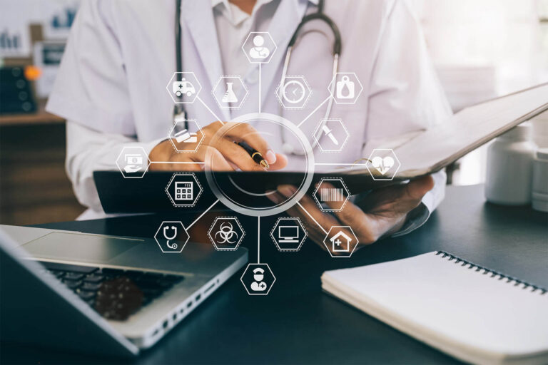 Male medicine doctor hand holding silver pen writing something on clipboard