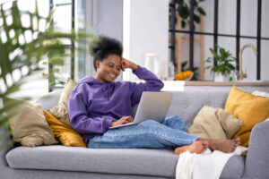 Girl working office work remotely from home