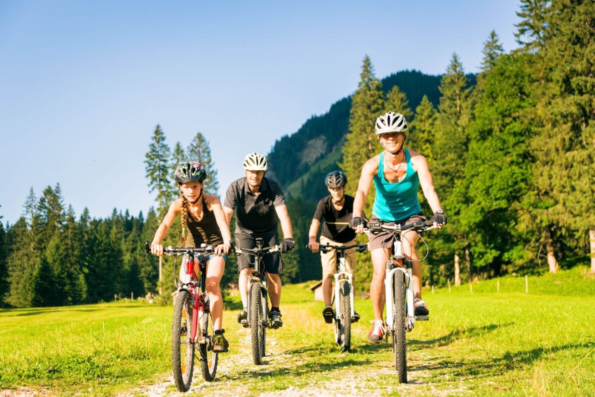 Family Of Four Cycling