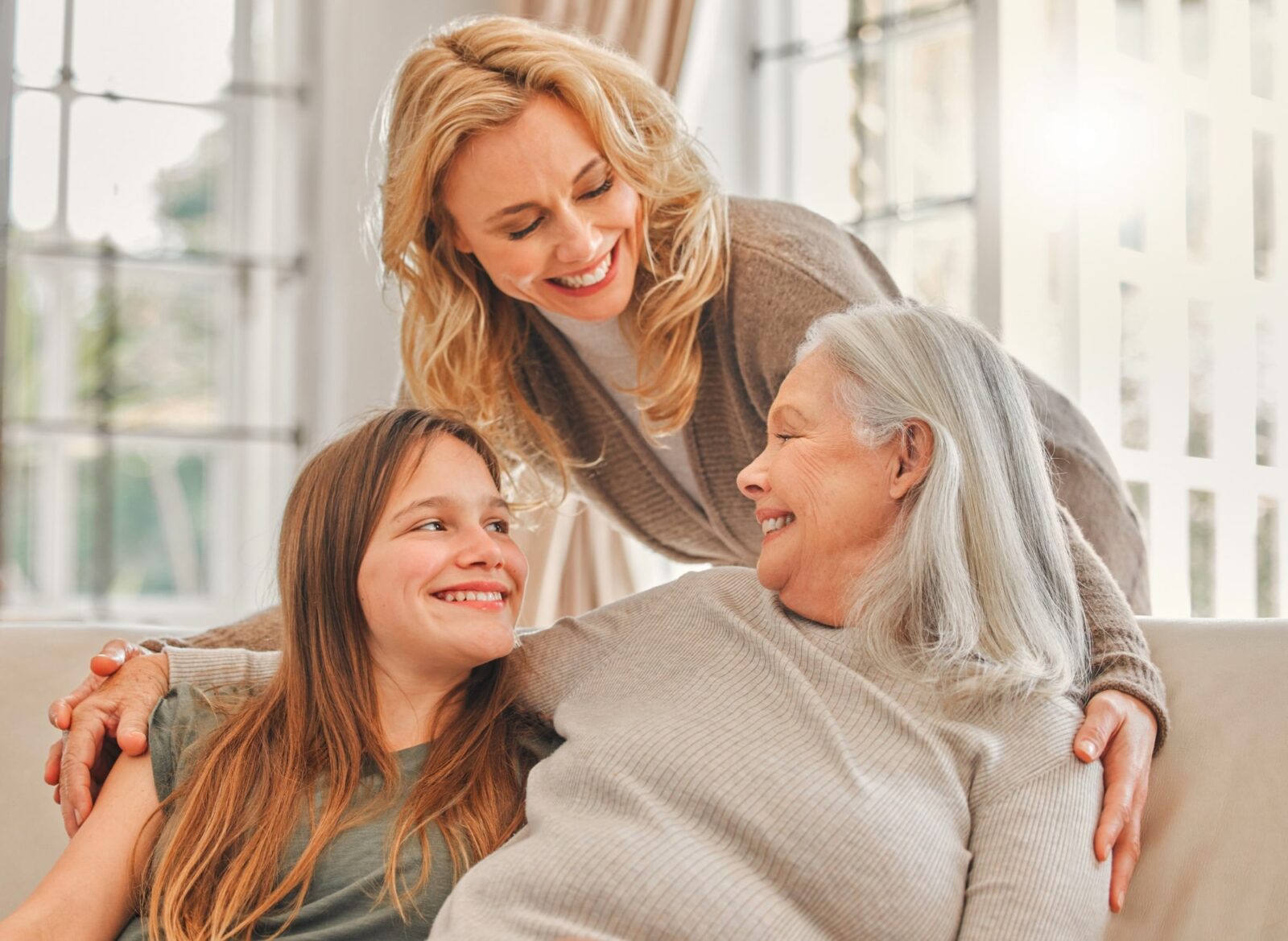 Generations, love and smile with family of women