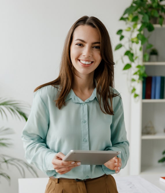 Young fun smiling successful employee